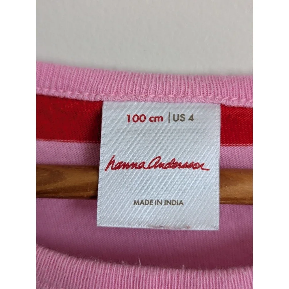 Hanna Andersson Girls 4 Striped Twirl Power Dress Red Pink 100% Cotton Knit